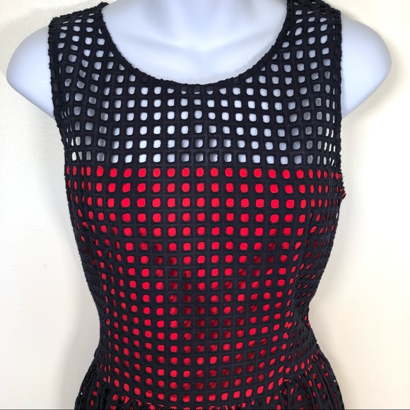 Banana Republic Navy & Red Fit & Flare A-Line Net Overlay Dress - Picture 3 of 8